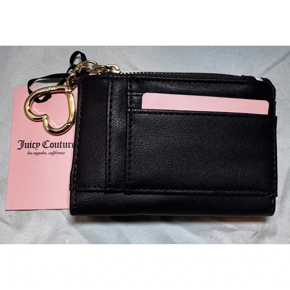 Juicy Couture‎ Pink Quilted Velvet Wallet Card Holder w Heart Keychain NEW